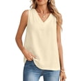 thumbnail image 5 of Women's Cotton Linen Tank Tops Loose V Neck Sleeveless Shirts Summer 2026 Khaki 2XL, 5 of 5