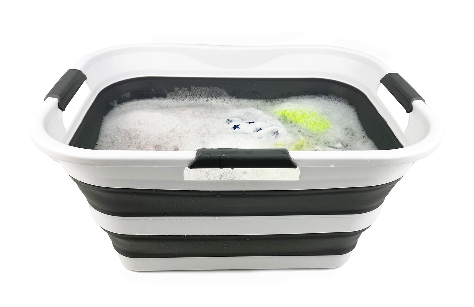 SAMMART Set of 2 30L (8 gallons) Collapsible Plastic Laundry Washing Tub/Basket - Portable Laundry Hamper/Storage Container Foldable Laundry Basket - Space Saving