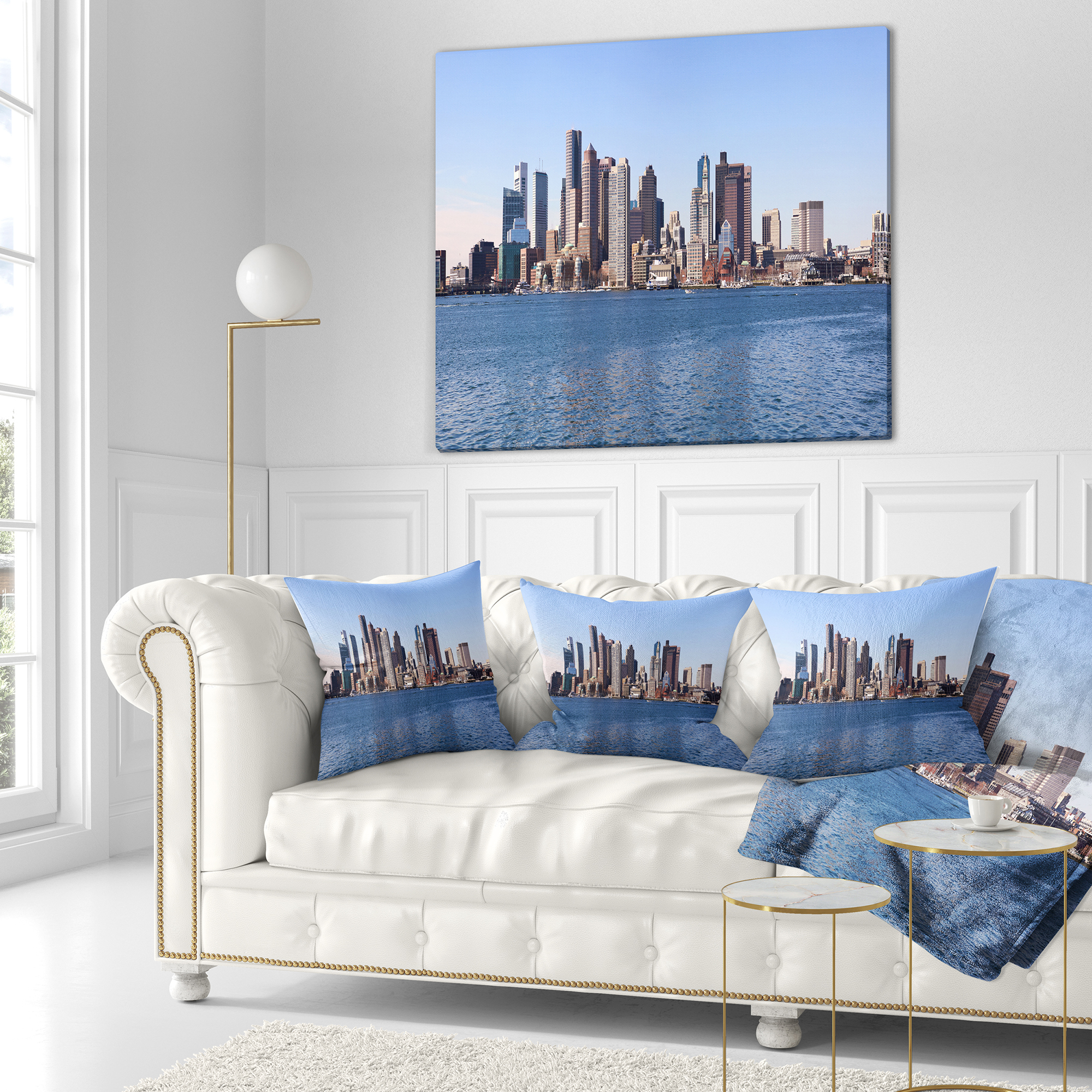 Designart Boston Skyline Panorama - Cityscape Photo Throw Pillow - 18x18