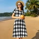 thumbnail image 4 of Balery Black White Plaid Vestidos sueltos de manga corta para mujer, vestidos de verano 2025, vestidos casuales de corte A con vuelo., 4 of 6