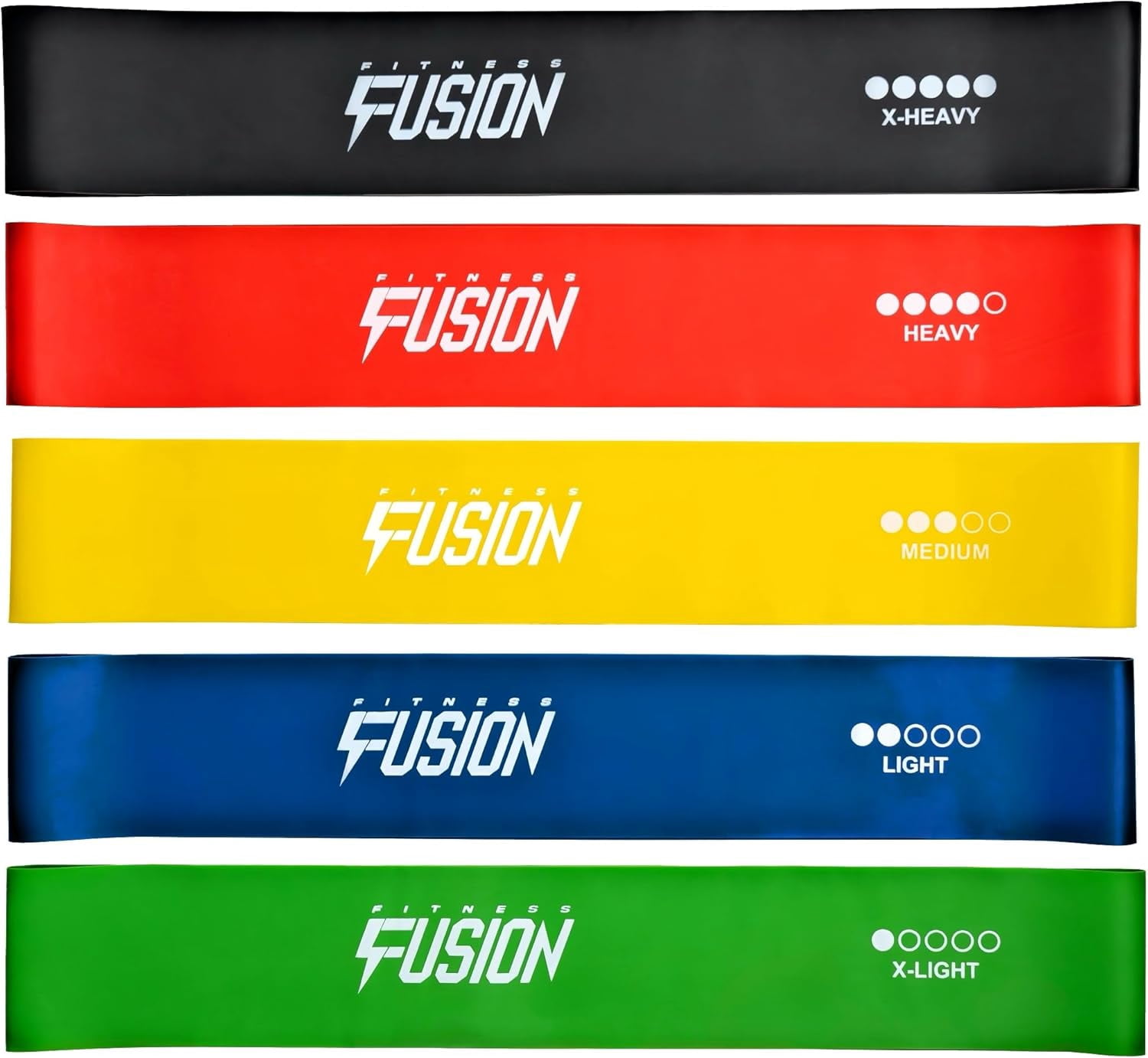 JJEAN-Fitness Fusion Resistance Loop Exercise Bands Set of 5 – Durable Bands with 5 Resistance Levels, Non-Slip Design, Comfortable on Skin, Includes Carry Bag – Home and Gym Workouts for Women and M
