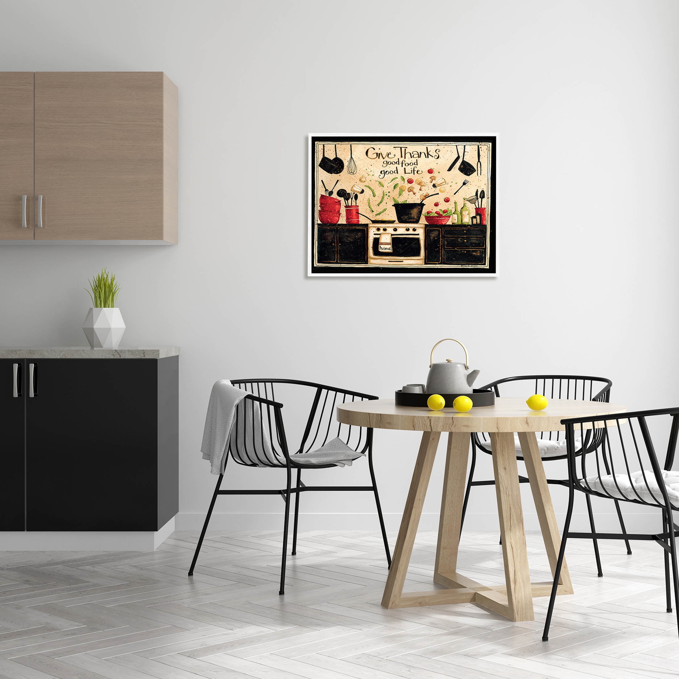 Give Thanks Good Food Phrase Food & Beverage Graphic Art White Framed Art Print Wall Art