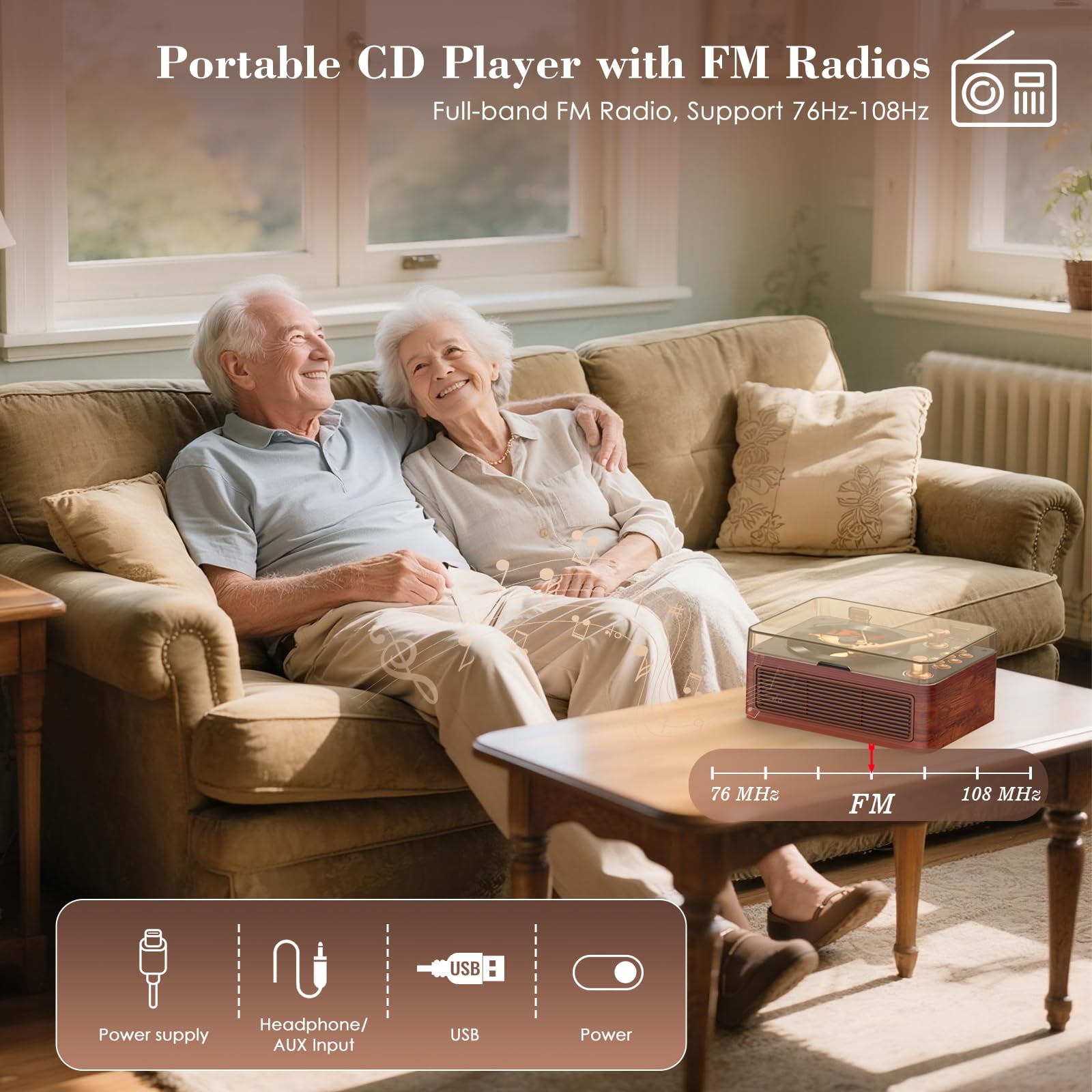 Qoosea CD Player Portable Bluetooth, CD Players for Home with Speakers Remote Control, Retro CD Player Support USB/AUX Playback Headphone Jack Radio