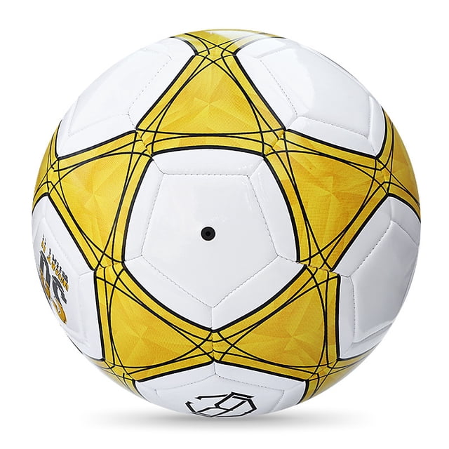Nvzi Balón de fútbol tradicional para entrenamiento, recreación, práctica y alto rendimiento, clásico, talla 5 para diferentes edades, amarillo.
