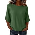 thumbnail image 4 of GERsome Women's Crew Neck 3/4 Sleeve Tops Loose Fit Basic T Shirts Polyester Blend Casual Work Tee Army Green Size XL, 4 of 10