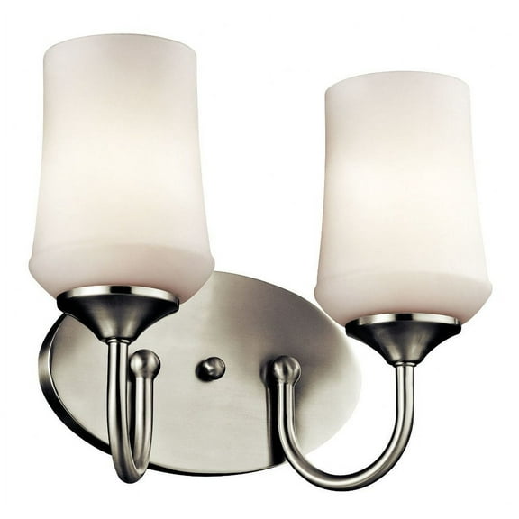 2 Light Vanity Light Approved for Damp Locations with Transitional Inspirations 10.75 inches Tall By 13 inches Wide-Brushed Nickel Finish-Incandescent