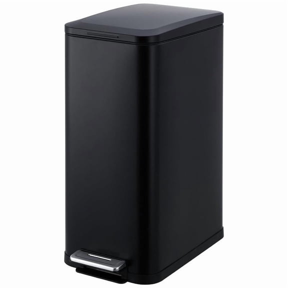 30L Black Narrow Stainless Steel Step Trash Can, Soft Close Lid Slim Waste Bin for Bathroom Dining Room Living Room