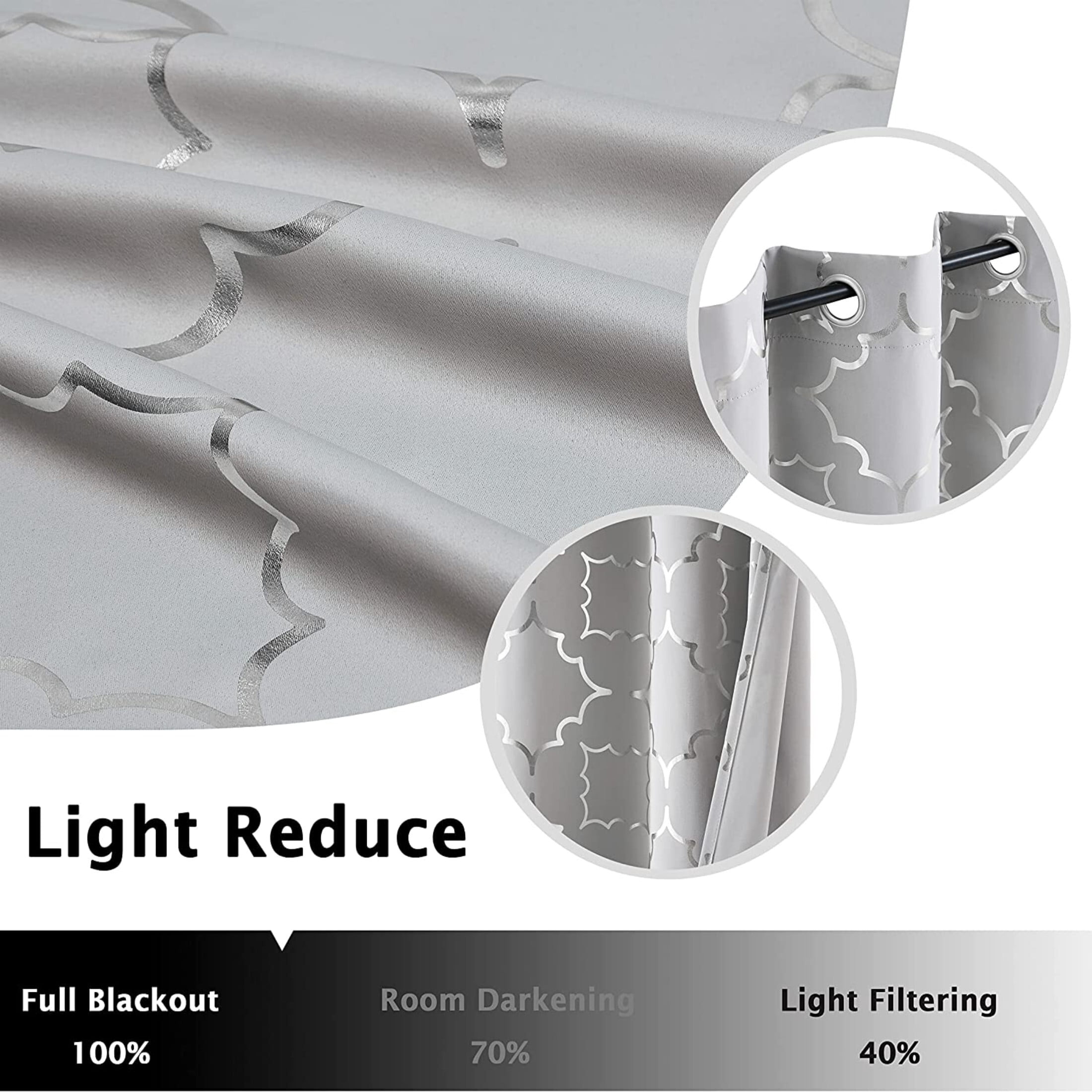 Junvictex Blackout Silver-Grey Curtain for Bedroom 52"Wx84"L Foil Metallic Print Energy Efficient Drapes,2 Panels