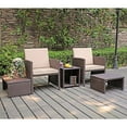 thumbnail image 2 of 5-Piece Patio Conversation Set Balcony Furniture Set with Beige Cushions, Brown Wicker Chair with Ottoman, Storage Table for Backyard, Garden, Porch, 2 of 8