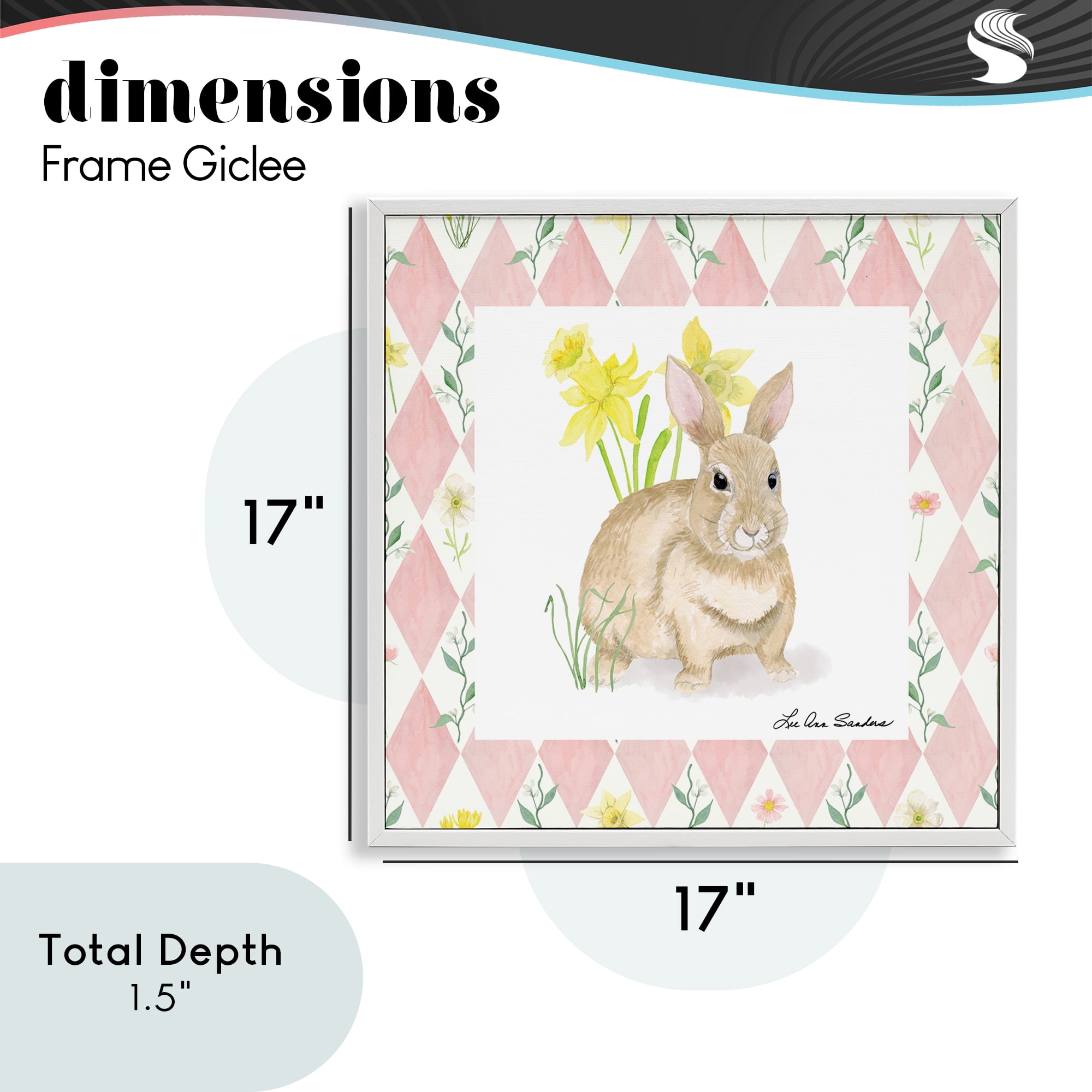 Bunny on Pink Argyle White Framed Giclee Art, design by Lee Ann Sanders
