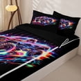 thumbnail image 3 of Manfei Monster Truck Zipper Twin Comforter Sets with Fitted Sheet and 2 Pillowcases,Neon Lights Print Zipper Bedding Set,Black,Black Reversible,4pcs, 3 of 8