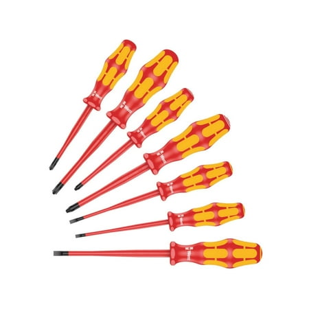 Wera 05135961001 VDE Insulated Screwdriver Set (7 Piece) – Kraftform Plus Slim, 1000V Rated, Reduced Blade Diameter Electrician Tools