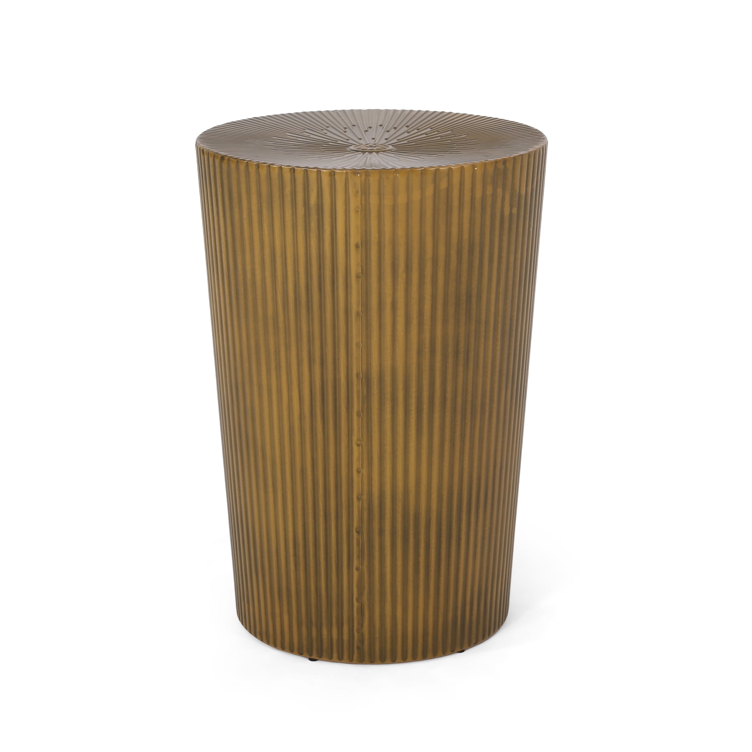 Noble House Bartram Metal Sunburst Side Table, Brushed Antique Gold