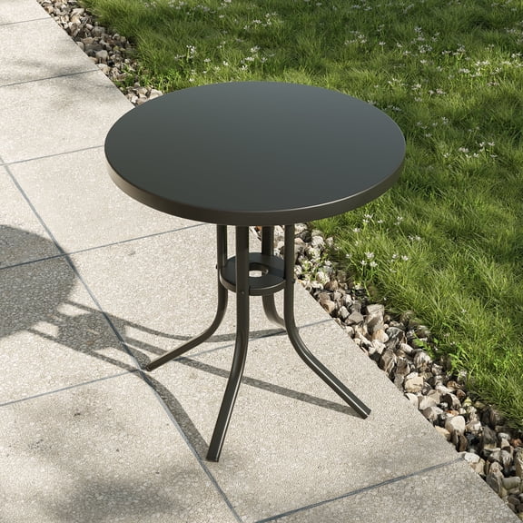 CHYVARY Patio Round Coffee Side Table, All-Weather End Table for Room, Bedside, Porch, Balcony and Deck, Black