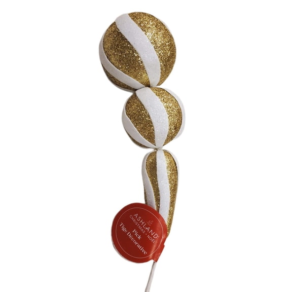 12" Ashland Gold White Christmas Craft Pick
