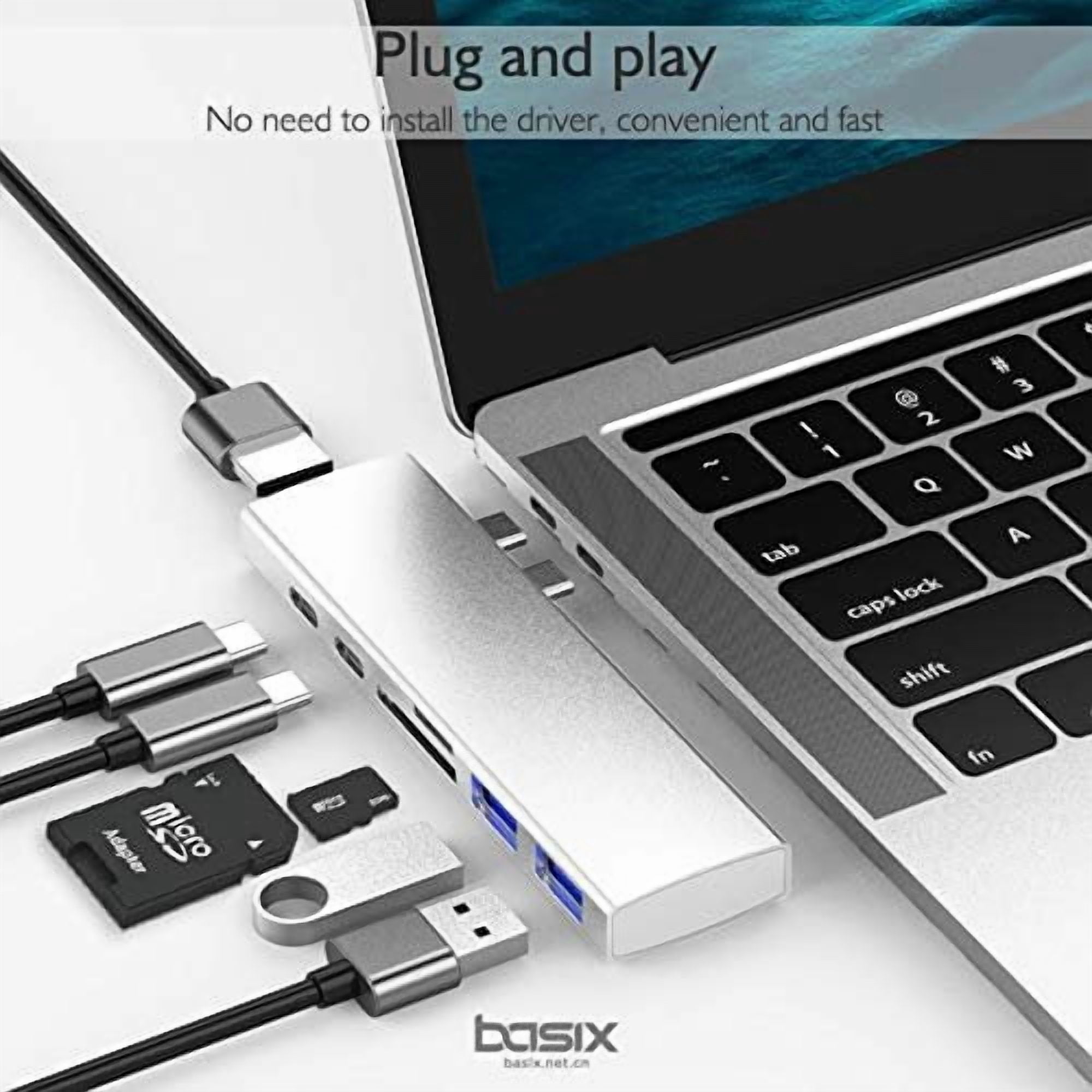 THYMOBO 7 in 1 USB C to USB Hub, USB Type C Adapter w. 3 USB 3.0 Ports, SD Micro SD, USB C to 4K HDMI & USB C Charging Port, Compatible w. MacBook Pro Nintendo Switch and Windows Type C Laptops -Grey