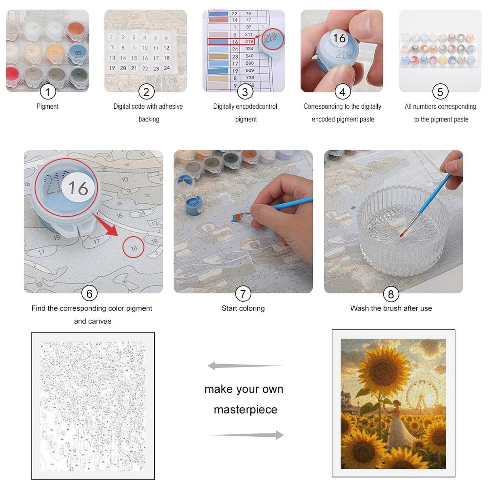 Paint By Numbers Kit for Adults Beginner - Sunflower Field Bride Ferris Wheel DIY Canvas Painting Kits for Adults, Frameless Paint By Number for Adults for Home Wall Decor 16x20 Inch