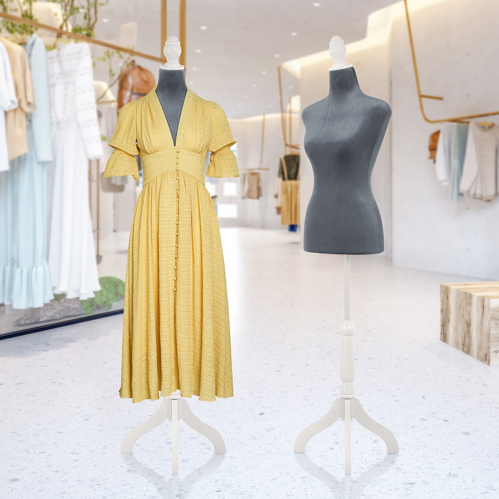 Dkelincs Female Mannequin Torso with Wooden Tripod Stand Adjustable Dress Form for Dress Jewelry Display, Grey
