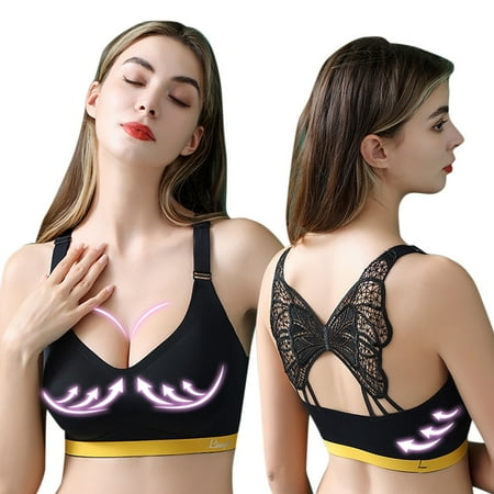 YEJIMAN Women s Plus Size Push up No Steel Ring Bra Sports Beauty Back Bra Seamless Underwear  Black No Show Underwear For Women  Polyester Cotton Underwear For Women Seamless