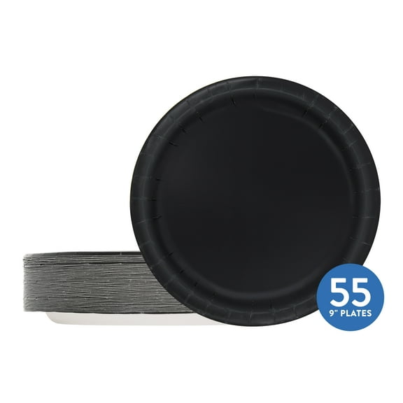 Black Round 9" Dinner Plates, 55ct, Way To Celebrate