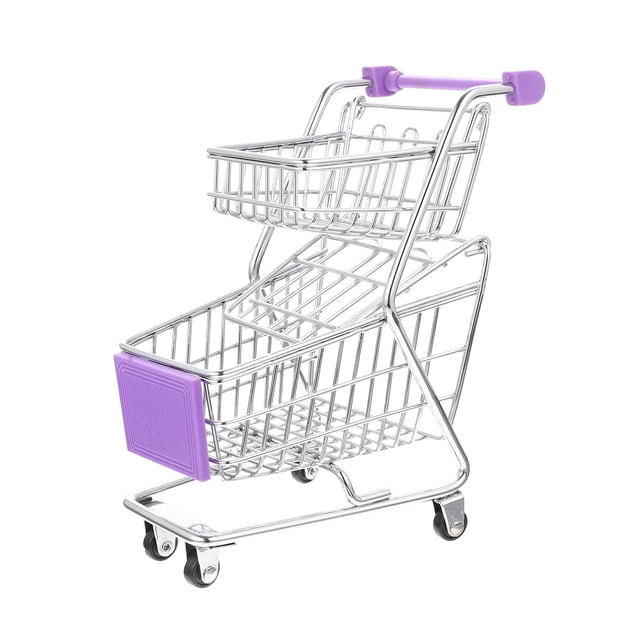 Miangastore Purple Miniature Shopping Cart with Double Layer Design for Decor Alloy and ABS 7 Inches