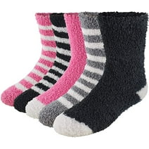 Market & Layne Adult Fuzzy Socks / Soft Cozy Crew Socks for Women - 5 Pairs