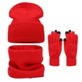 thumbnail image 1 of Winter Accessories Set Big Head Circumference Solid Color Warm Hat Neck Gloves Three Piece Outdoor Cold Weather Gear, 1 of 6