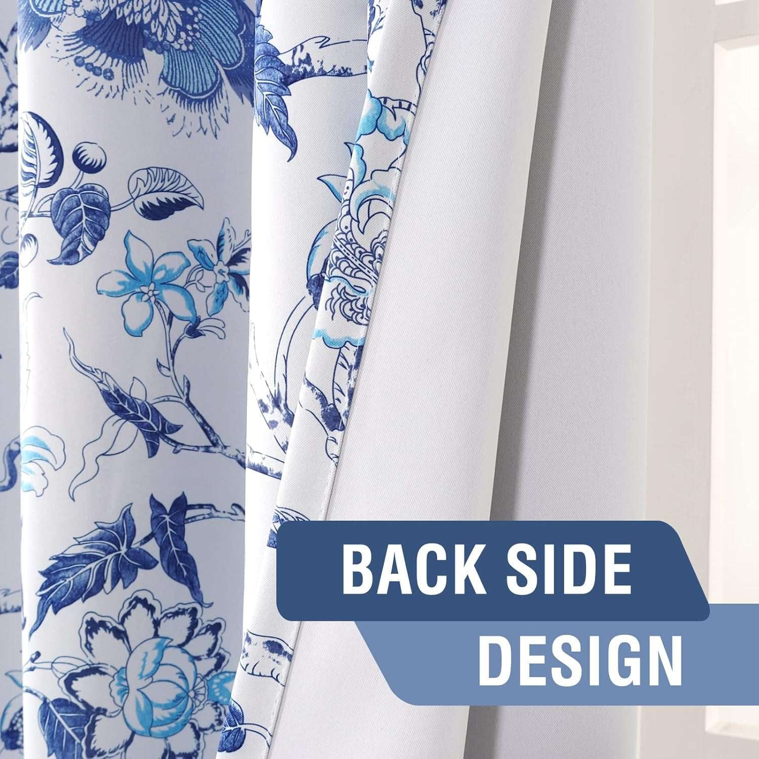 Turquoize Blackout Curtains 2 Panels Floral Print Thermal Insulated Grommet for Living Room(52"x 63",Blue White)
