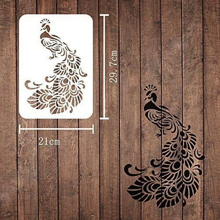 Peacock Stencil Template A4 Size Rectangle Peacock Painting