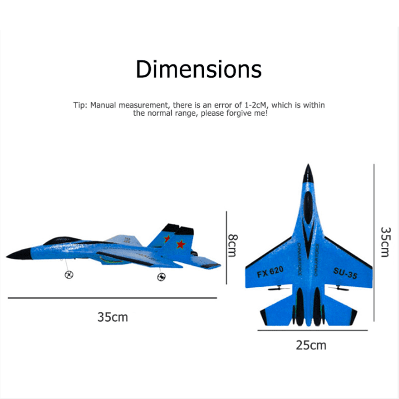 Roofworld RC Plane SU-35 Remote Control FX620 Glider 2.4GHz 3-Axis Gyro Airplane Toy Gift(blue)