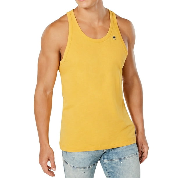 GStar TShirts Mens Knit Tank Top Saffron Yellow Medium Chest Logo M