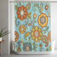 thumbnail image 5 of Turquoise Boho Floral Small Stall Shower Curtain, Waterproof Shower Curtains for Bathroom, Vintage Abstract Art Ethnic Flowers Washable Fabric Bath Curtain for Bathtub with Hooks 36x72 Inches, 5 of 9