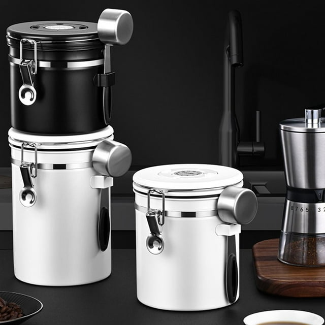 1 Set 1200ml/1500ml/1800ml Contenant de Grains de Café de Qualité Alimentaire en Acier Inoxydable Résistant à la Rouille BPA Contenant de Stockage des Aliments avec Cuillère pour la Maison