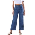 thumbnail image 2 of Fnooota Women's Wide Leg Jeans, Summer High Rise Relaxed Fit Casual Denim Pants with Pockets Blue Size 2XL, 2 of 6