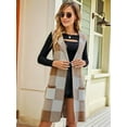 thumbnail image 5 of Women'S Sleeveless Suit Collar Long Coat Plaid Jacquard Knitted Vest with Cardigan Gray L, 5 of 7