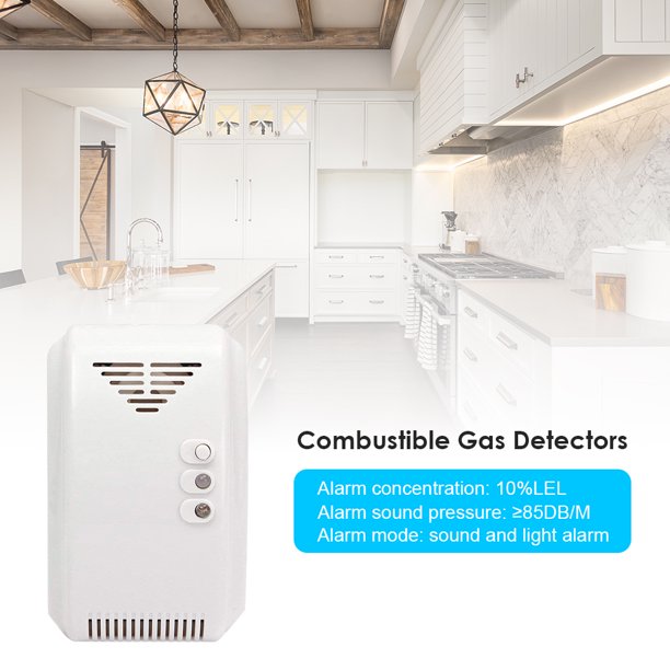 Alarma De Casa Detector de gas de pared de 16 V Alarma Luz de sonido Advertencia LPG Sensor de humo natural