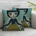 thumbnail image 3 of Qinduosi Oil Painting Cartoon Animal cat Girl Skull Linen Throw Pillow Cover Cushion Case Holiday Decorative ", 3 of 5
