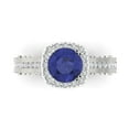 thumbnail image 2 of 2.7ct round cut blue tanzanite 14k white gold halo Bridal Wedding Engagement Promise Anniversary Ring for Women size 5.75, 2 of 7