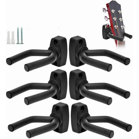 Square 6 Pcs Guitar Hangers Keep Hook Holder Wall Mount for All Size Guitars, Bass, Mandolin, Banjo Mandolin