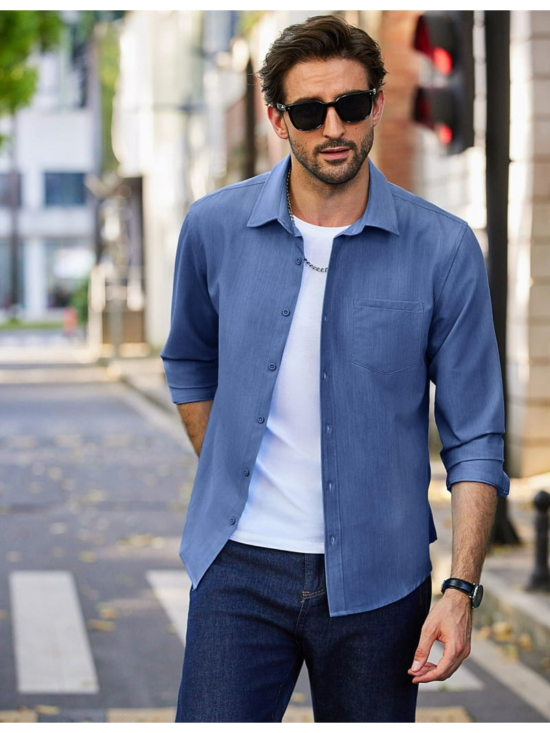 COOFANDY Mens Long Sleeve Button Down Shirt Casual Dress Shirt Untucked Stretch Denim Shirt - Walmart.com COOFANDY Mens Long Sleeve Button Down Shirt Casual Dress Shirt Untucked Stretch Denim Shirt - Walmart.com