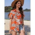 thumbnail image 5 of Fancyglim Women's Button Down Shirt Summer Short Sleeve Hawaiian Blouse Tops Tropical Floral Printed Lapel Neck Cardigan Shirt Orange 2XL, 5 of 6