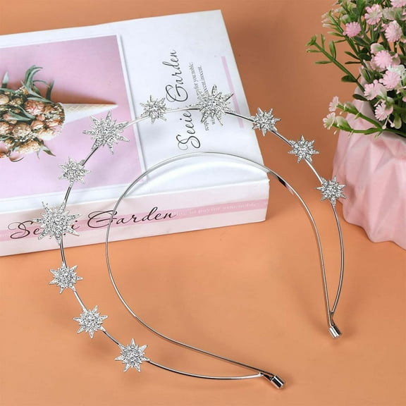 Headband With Double Layered Sun And Moon Six Pointed Star Encrusted Sparkling Hair Accessory For Festive Occasions Headband Wire Headbands for Women Short Hair No Head Bands Knot Headband Frappe