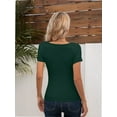 thumbnail image 2 of Women Ribbed Short Sleeve Shirts Scoop Neck Slim Fitted Basic Tees Tops Summer Trendy, 2 of 8