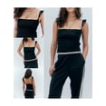 thumbnail image 6 of Argulvti Women Mesh Tank Tops Polyester Lace Patchwork Backless Ruffle Summer Basic Vest Sleeveless Shirt Aesthetic, 6 of 7