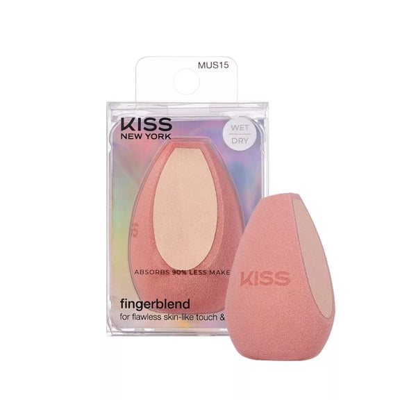 Kiss New York 2 Pcs Makeup Sponge Set, Blender Sponge for Liquid, Cream, Powder Foundation, Latex-Free Foam, Flawless Skin-Like Finish, Fingerblend Side Absorbs 90% Less Makeup & Reduces Makeup Waste