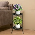 thumbnail image 5 of Double Layer Iron Plant Stand with Tray | 50x30x24cm Metal Flower Pot Rack | Indoor Outdoor Balcony Garden Display for Potted Plants, 5 of 6