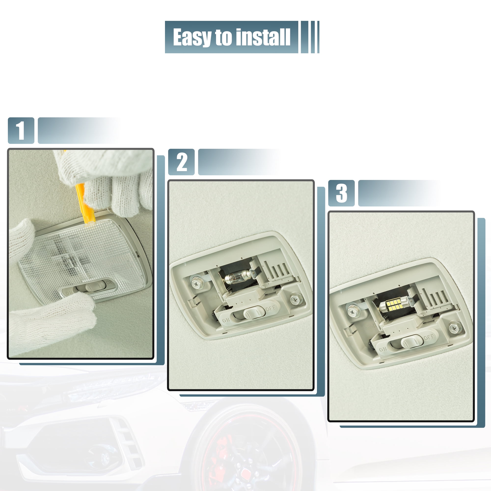 Unique Bargains 2Pcs Dome Lamp Switch with 2Pcs White LED Bulbs 34404-SDA-A21