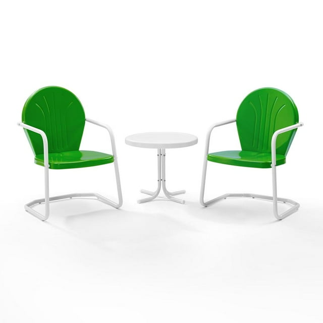 Griffith Ensemble de 3 Pcs de Fauteuils d'Extérieur en Métal Vert Kelly Lustré/blanc Satiné - Table d'Appoint et 2 Chaises