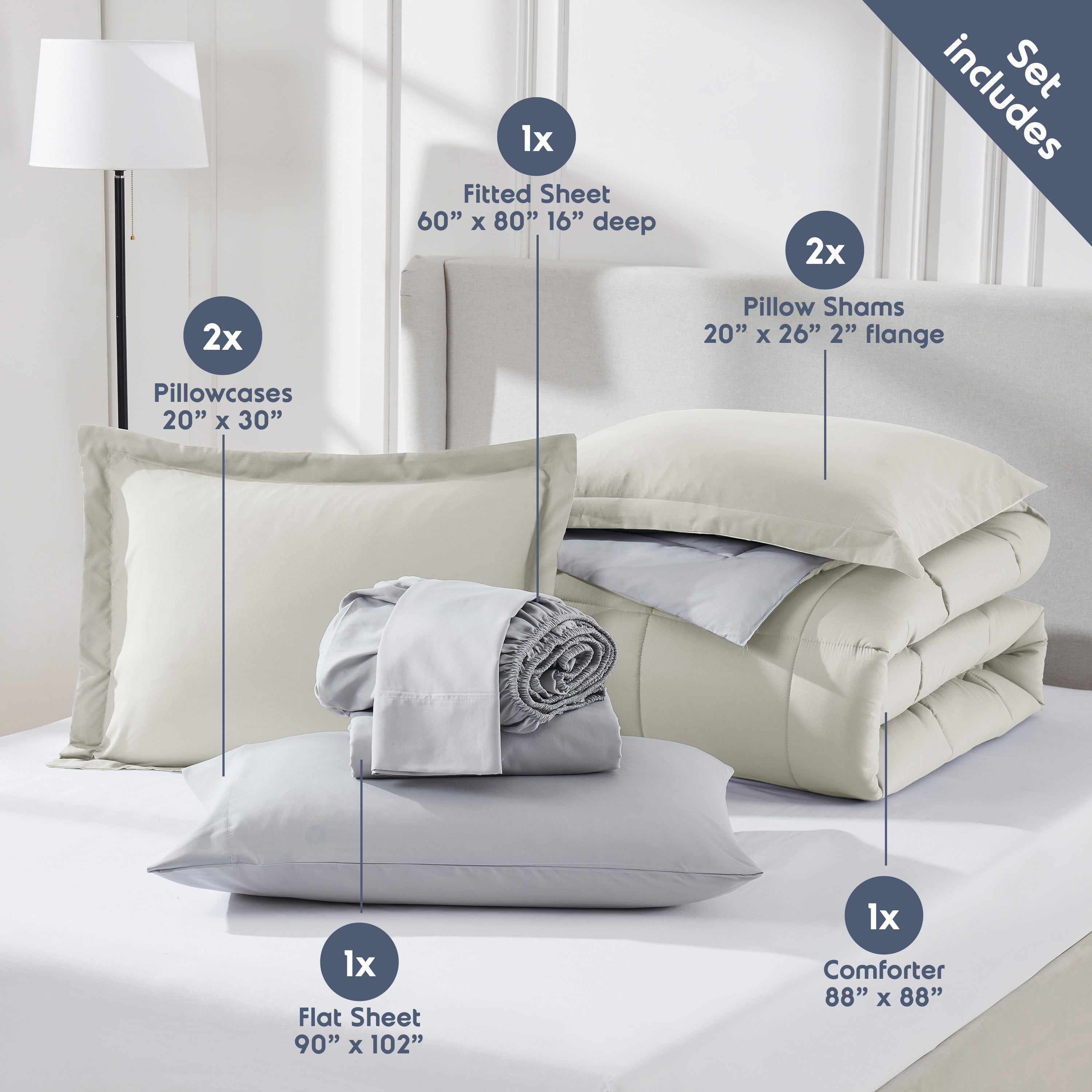 LammaLoe Twin Comforter Set With Sheets, Reversible Bed In A Bag 7 Piece, Bedding Set