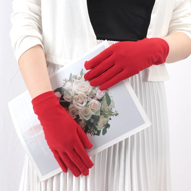 Guantes sólidos para mujer, manoplas de protección solar elásticas ceremoniales, guantes de conducción con protección solar a prueba de rayos UV para mujer, guantes blancos y negros